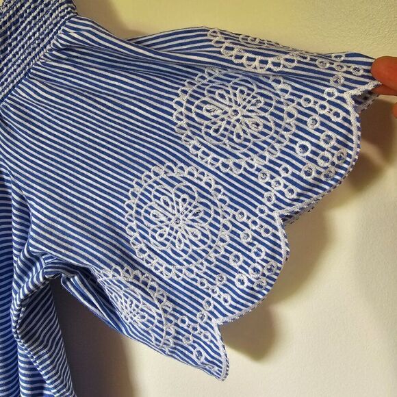 EUC LOFT VINTAGE SOFT STRIPED BOATNECK / OFF SHOULDER TOP EMBROIDERED SLEEVES S - Picture 5 of 11